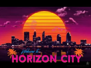 Welcome to Horizon City - Synthwave Art - Patrick King Art