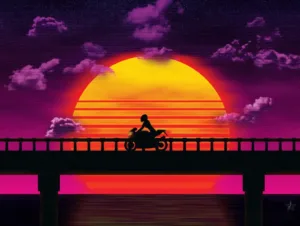 Causeway (Bike) - Synthwave Art - Patrick King Art