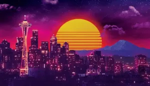 Seattle, WA - Synthwave Art - Patrick King Art