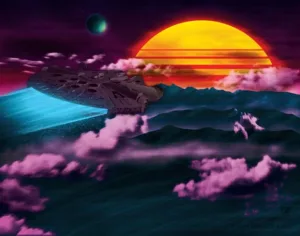 Synthwave Millennium Falcon - Synthwave Art - Patrick King Art
