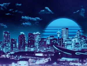 Calgary, AB (Blue Variant) - Synthwave Art - Patrick King Art