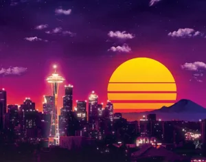 Seattle, WA - Synthwave Art - Patrick King Art